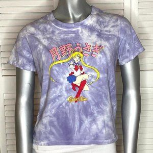 Purple Tie Dye SAILOR MOON Usagi Print Cropped Short Sleeve Cotton T-Shirt M